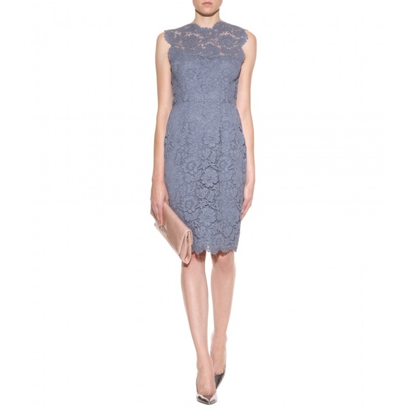 VALENTINO Tubino LACE cornflower blue FLORAL DRESS 10 silk lined